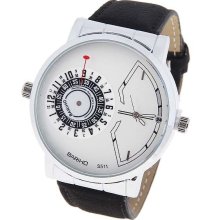 mens new Bariho 2 time zone military watch w/ white face & PU leather band - White - White Gold