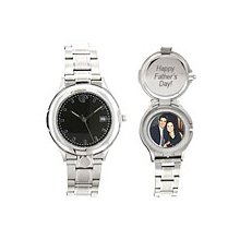 Mens Picture Watch w/Stainless Case & Bracelet - Black Dial, Mother's Jewelry