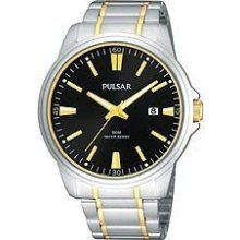 Men's Pulsar By Seiko Ps9109x Quartz Black Dial Two Tone Steel Watch