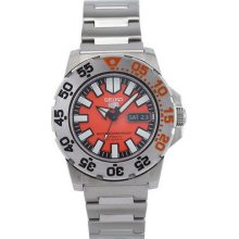 Mens Seiko Automatic Watch Snzf49 Stainless Steel Band Orange Dial