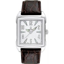 Men's Stainless Steel Adventurer Leather Strap Silver Tone Dial