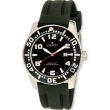 Mens Stainless Steel Black Dial Silicone Band Quartz Watch