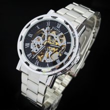 Men's Stainless Steel Black Watch Automatic Mechanical