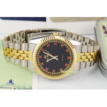 Mens Stainless Steel Quartz Red Crystal Watch Black-gold Silver Gift