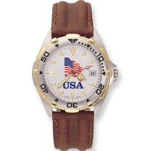 Mens USA Flag All-Star Leather Band ring Watch ...