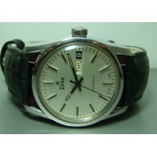 Mens Used Vintage Edox Automatic Day Date Swiss Wrist Watch Old Silver Dial