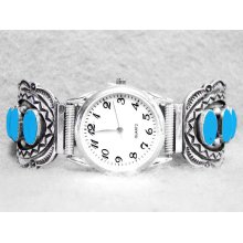 Men's Watch 6 Turquoise Watch Old Style Sterling Silver Native American Elegant