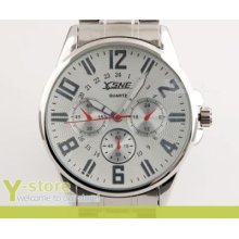 Mens White Big Decorated Dial Quartz Wrist Watch W299