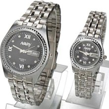 Mens/womens Stainless Steel Quartz Analog Date Week Display Wrist Watch 2 Colors