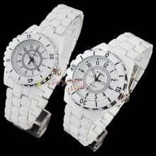 Mens Womens White Stainless Steel Quartz Analog Dress Wrist Watch