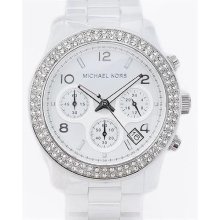 Michael Kors Ladies White Ceramic Chronograph Watch with Crystals