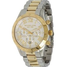 Michael Kors Layton Two 2 Tone Silver,gold Chrono Roman Numeral Watch-mk8229-new