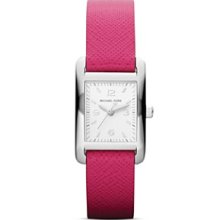 Michael Kors Mk2267 Women's Pink Saffiano Leather Band Silver Tone Watch $120