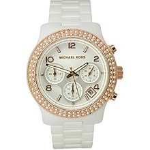 Michael Kors White Ceramic Dial Swarovski Crystal Bezel Ladies Watch Mk5269