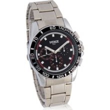 MIKE Round Dial Men's Analog Watch with Stainless Steel Strap (Black)