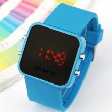 Mirror Luxury Sport Style Blue Jelly Led Digital Date Lady Men Watch Gift