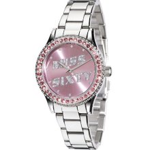 Miss Sixty Ladies Watch Sr4004 In Collection Glenda, 2 H And S, Pink Dial And Stainless Steel Bracelet