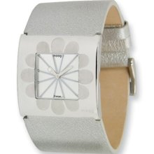 Moog Fashionista Petals Silver Case/Leather Strap Watch