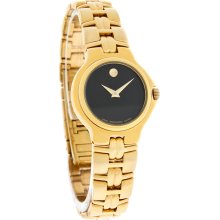 Movado Olympian Ladies Black Museum Dial Gold Tone Swiss Quartz Watch 0603500