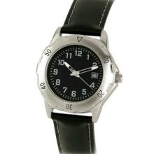 Muscular ladies sporty watch w/black leather strap ($35 - Black/Silver