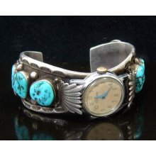 NA cuff bracelet watch band turquoise sterling - Blue - Sterling Silver