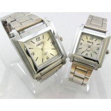 Nary Square Waterproof Stainless Steel Wristwatch Sport Couple Watch White Dial
