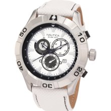 Nautica Mens NST 550 Chronograph Stainless Watch - White Leather Strap - White Dial - N18629G