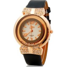 New Dfa Analog Women Watch w/ Crystals & Beads Decoration Black