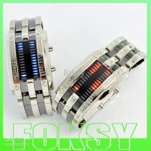New Luxury Blue Digital Led Watch Black Silver Magic Mirror Stainles