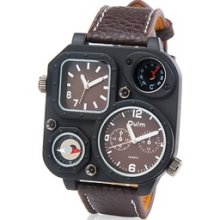 New Unique Design Two-dial Quartz Analog Men Sports Watch (Brown)