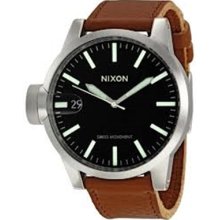Nixon Men's Chronicle A1271037-00 Brown Leather Quartz Watch with Black Dial