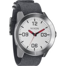 Nixon Men's Corporal A243100-00 Black Cloth Analog Quartz Watch with White Dial