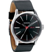 Nixon 'The Sentry' Leather Watch Black/Black
