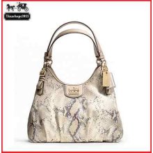 Nwt_coach Madison Embossed Metallic Python Maggie Shoulder Bag 23751e B4/nature