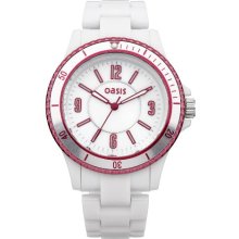 Oasis Women's Quartz Watch With White Dial Analogue Display And White Plastic Or Pu Bracelet B1250