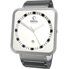 Obaku Harmony Mens Ultra Slim Stainless Watch - Silver Bracelet - White Dial - V139GCISC