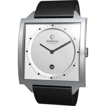 Obaku Harmony Unisex Ultra Slim Stainless Watch - Black Leather Strap - White Dial - V116UCIRB