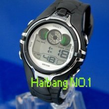 Ohsen Digital Mens Black Quartz Alarm Clock Stop Sport Wrist Watch