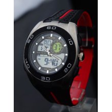 Ohsen Dual Time Date Day Alarm Stopwatch Digital Light Sport Rubber Wrist Watch