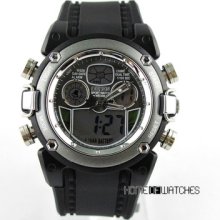 Ohsen Multi Function Water Resistant Analog Digital Dual Time Rubber Sport Watch