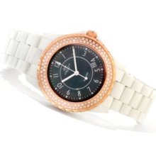 Oniss Women's Bello Princess Quartz MOP Crystal Accented Ceramic Bracelet Watch BLACK