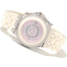 Oniss Women's Fantasy Quartz Crystal Accented Mother-of-Pearl Ceramic Watch