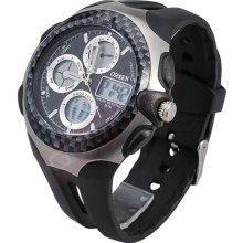 Original Ohsen Mens Dual Movement Calendar Alarm Led Silicone Sport Wrist Watch
