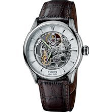 Oris Artelier Skeleton 40mm Watch - Skeleton Dial, Dark Brown Leather Strap 73476704051LS Sale Authentic