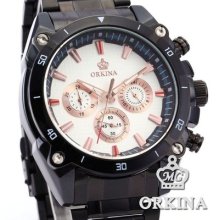 Orkina Mens Fashion Silver Band Military Quartz Chronograph Sport Analog Watch