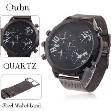 Oulm Men's Watch Fashion Wristwatch 3-Movt Leather Band Quartz New White