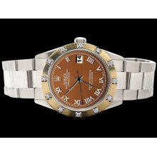 Oyster SS bracelet brown roman dial date just watch pearl master diamond rolex