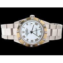 Oyster SS pearl master diamond bezel date just watch white roman dial rolex