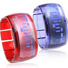 Pair of Bracelet Design Blue Future LED Wrist Watch - Blue & Red