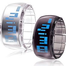 Pair of Futuristic Blue LED Wrist Watch - Black & White